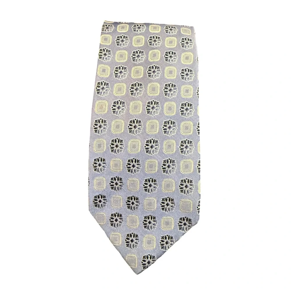 Ermenegildo Zegna 100% Silk Necktie Blue/White Geometric Pattern Made in Italy